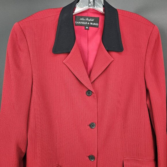 Garfield Marks Blazer Jacket Womens 12 Red Black Collar 4 Button Holiday USA - Picture 3 of 14